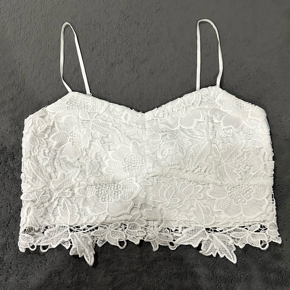 Design Lab by Lord & Taylor Cropped Lace Top - White